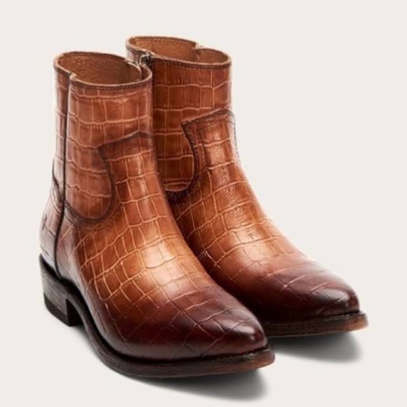 NWT Frye Billy Inside Zip Ankle Boot in Tan Croc Size 6 - Picture 4 of 16